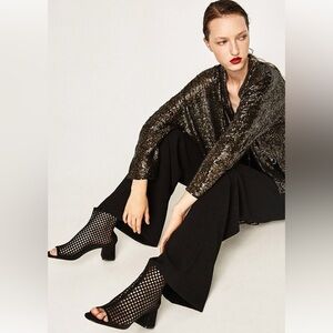 Zara Laser Cut-Out Peep Toe Block Heel Booties